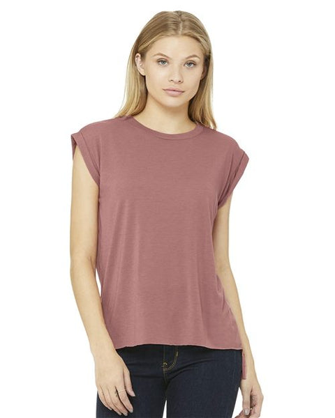 6175 Womens Flowy Rolled Cuffs Muscle Tee