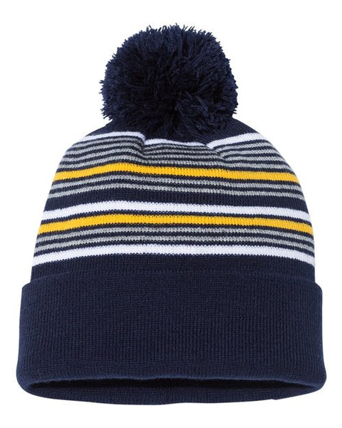 Sportsman - SP60 - 12" Striped Pom-Pom Cuffed Beanie