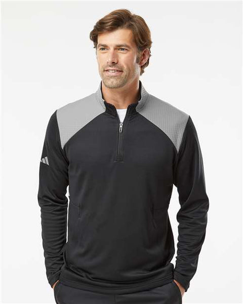 Adidas - A532 - Textured Mixed Media Quarter-Zip Pullover