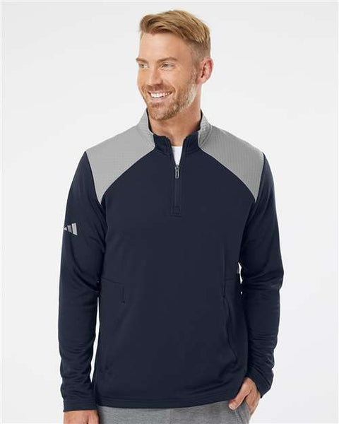 Adidas - A532 - Textured Mixed Media Quarter-Zip Pullover